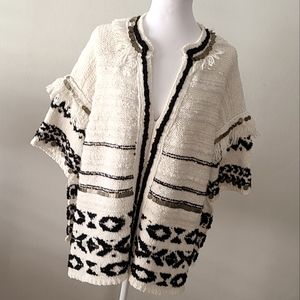 Anthopologies Margot Fringe Poncho Sweater